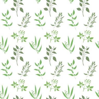 Vektör sorunsuz bitki arka plan. Yeşil ile sonsuz desen çırpı ve siluet bırakır.