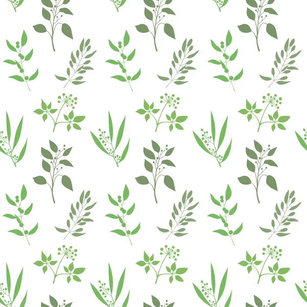 Vector seamless plant background. Endless pattern with green twigs and leaves silhouette. — Stock Vector