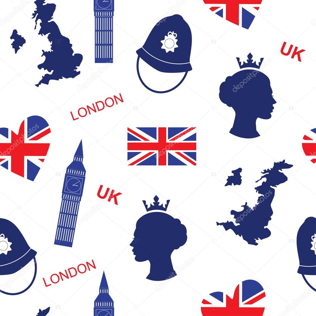 Seamless pattern background with London landmarks and Britain symbols vector illustration
