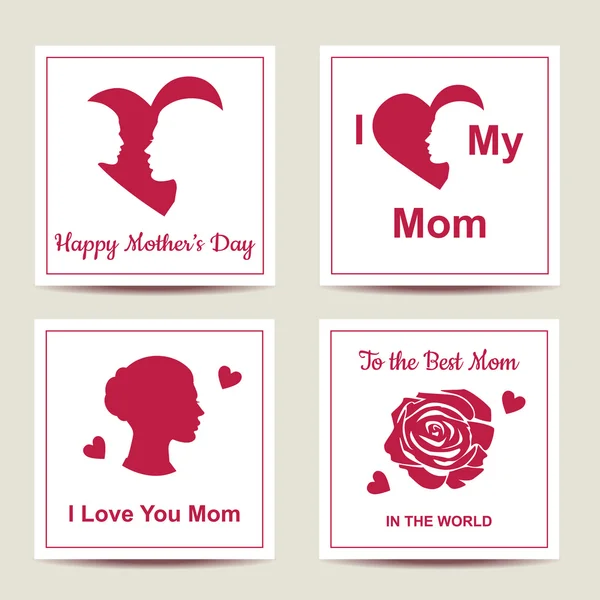 Conjunto de tarjetas con texto para el Feliz Día de las Madres. Colección de tarjetas de felicitación en formato vectorial — Vector de stock