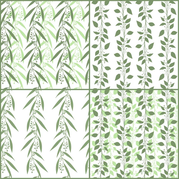 Ensemble de branches de motif sans couture d'eucalyptus et de laurier Camphre. Illustration vectorielle. Arrière-plans floraux verts — Image vectorielle