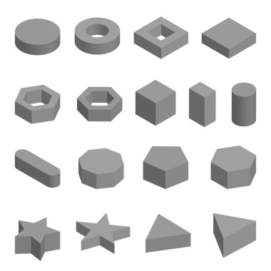 Tek renkli dizi geometrik şekiller, platonik katılar, vektör çizim