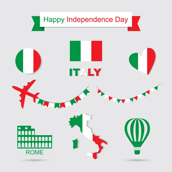 İtalya bayrağı, afiş ve simge desen illüstrasyon ayarla — Stok Vektör