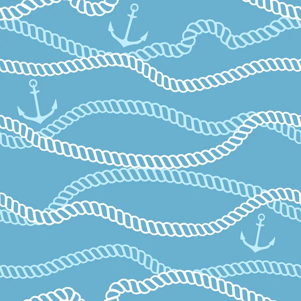 Бесшовный рисунок с морской веревкой и якорями — стоковый вектор
