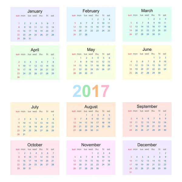 Calendar 2017 starting from sunday — Stock Vector