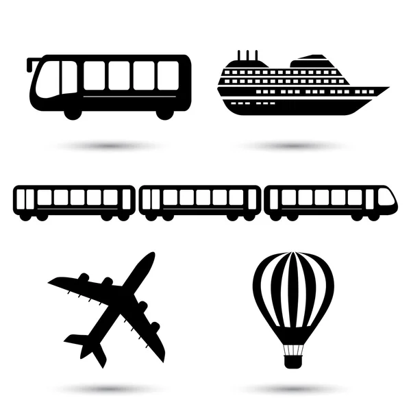 Vektor illustration av svart transport ikoner — Stock vektor