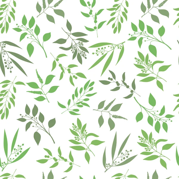 Vector seamless plant background. Endless pattern with green twigs and leaves silhouette. — Stock Vector