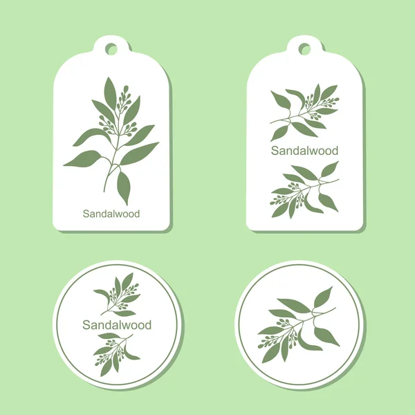 Sandelhout tree branch Tags en Labels — Stockvector