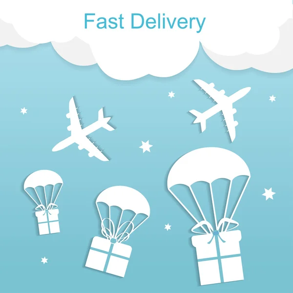 Hızlı teslimat uçak hediye kutuları ile kavramı — Stok Vektör