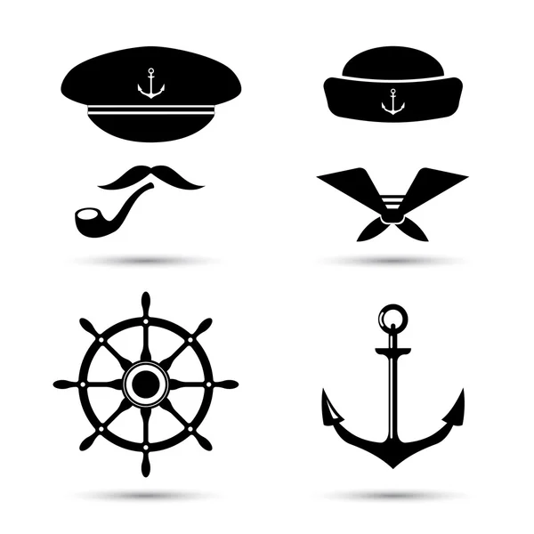 Vektör deniz simgeler, Kaptan ve denizci, deniz seti Stok Illüstrasyon