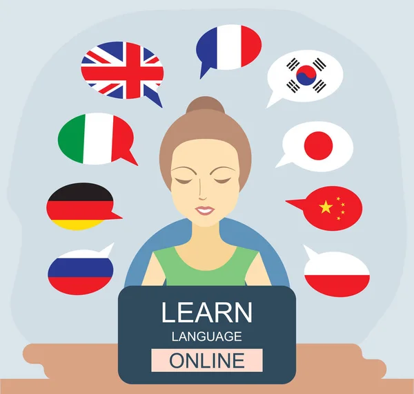 Çevrimiçi olarak farklı diller öğren. Dil okulu — Stok Vektör