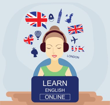 Learn english online concept. Language school vector clipart