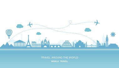 Düz illüstrasyon vektörü ile dünyayı dolaş