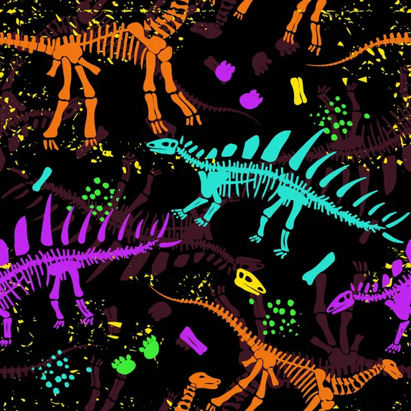 Dino skeleton bright bone seamless pattern vector — Stockvector