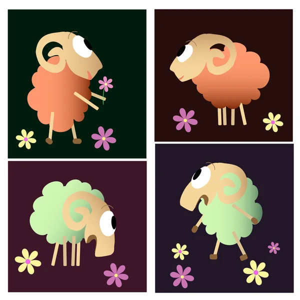 Drôle de collection de dessins animés moutons — Image vectorielle