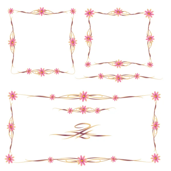 Kleurrijke bloemen Frames en ornamenten Set — Stockvector