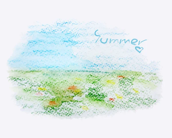 Sommerlandschaft, Aquarell Illustration, Vektor — Stockvektor