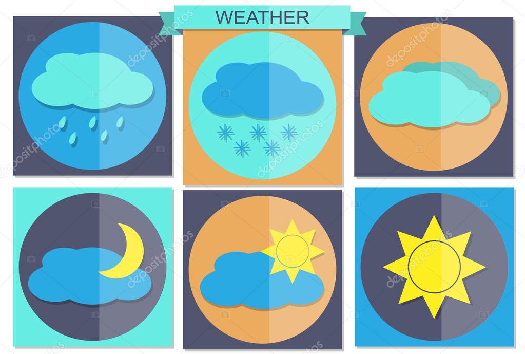 Flat color weather icons