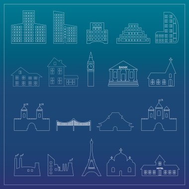 Binalar düz tasarım web Icons set