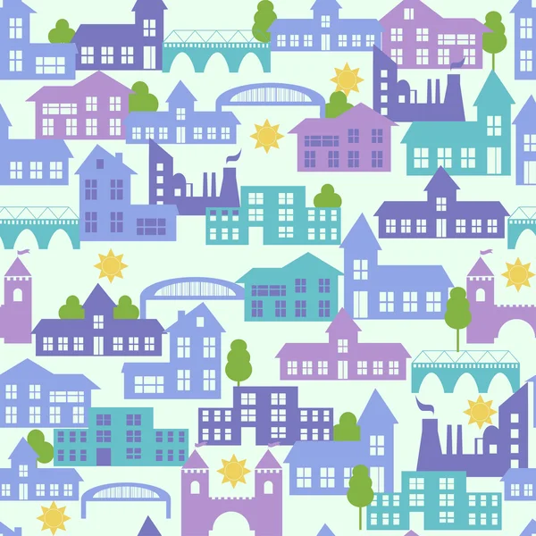 Seamless pattern with houses. Vector illustration — Stock Vector