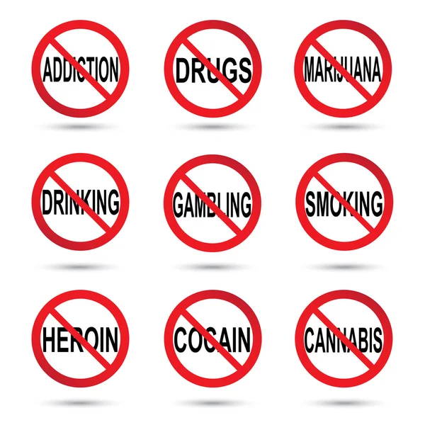 Žádné drogy, kouření a alkohol znamení. — Stockový vektor