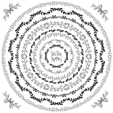 Dekoratif çiçek yuvarlak kare ve köşe elemanları kümesi