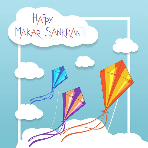 Boldog Makar Sankranti kártya sárkányok — Stock Vector