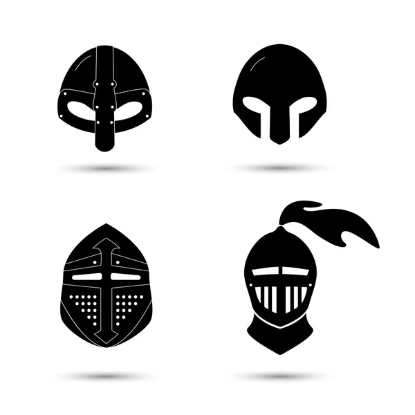 Vector set of monochrome  knight helmets isolated — Stock Vector