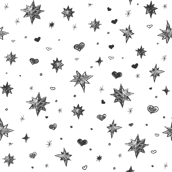 Vector seamless pattern with hearts and stars — Stock Vector