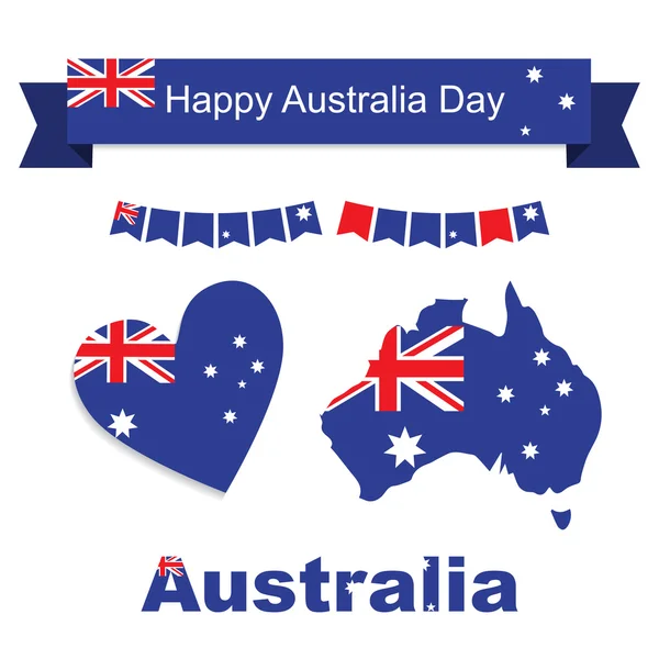 Bandera de Australia, banner y patrón de iconos del corazón set illustration — Vector de stock