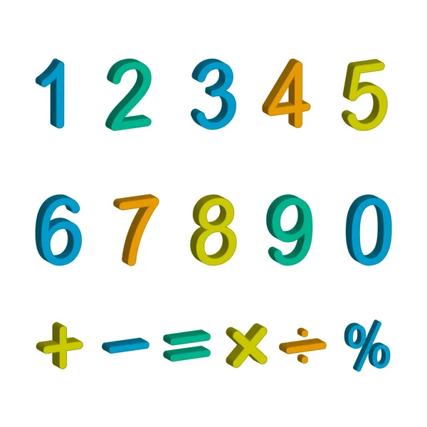 Ilustrace čísel a matematické symboly izolovaných na bílém pozadí — Stockový vektor