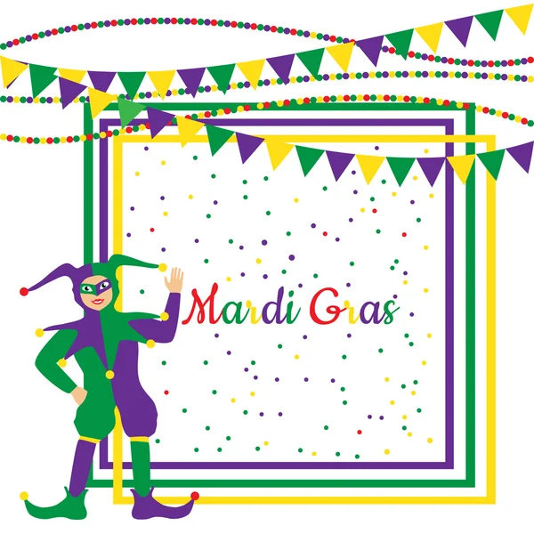 Cadre de fête Mardi Gras avec arlequin — Image vectorielle