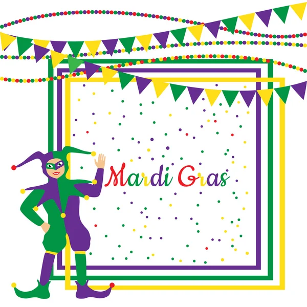 Marco de fiesta de Mardi Gras con arlequín — Vector de stock