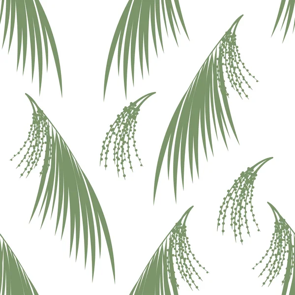Patrón sin costuras bayas y hojas de la palma de Acai. Fondo floral. Ilustración vectorial. Silueta verde — Vector de stock
