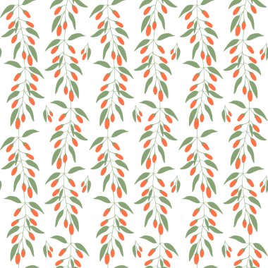 Dikişsiz desen dalları ve yaprakları Goji meyveleri. Çiçek arka plan.