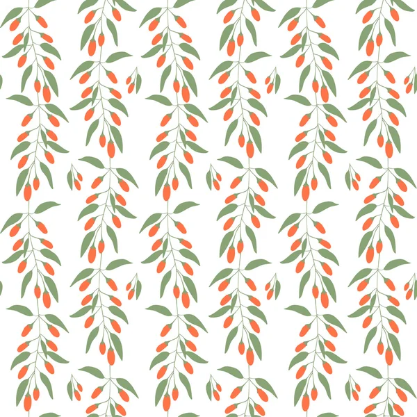 Seamless mönster grenar och blad med Goji bär. Floral bakgrund. — Stock vektor
