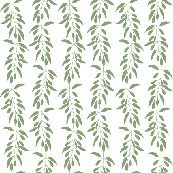 Seamless mönster grenar och blad med Goji bär. Floral bakgrund. Gröna siluett — Stock vektor