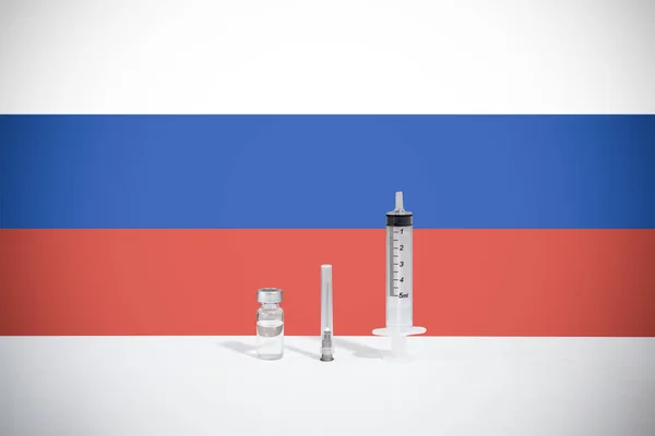 Российский Флаг Иллюстрирует Кампанию Глобальной Вакцинации Против Ковид Эпидемический Вирус — стоковое фото