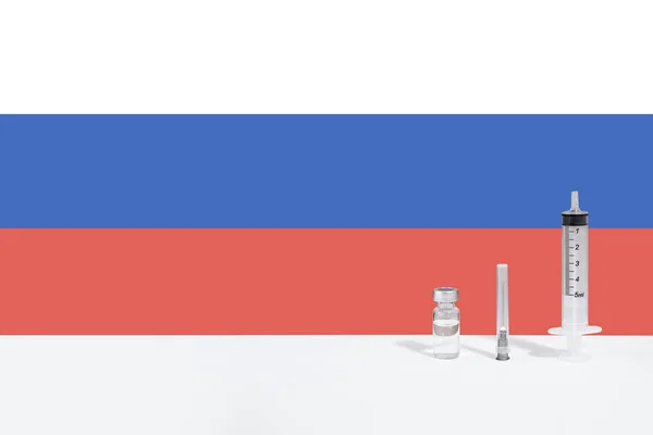 Российский Флаг Иллюстрирует Кампанию Глобальной Вакцинации Против Ковид Эпидемический Вирус — стоковое фото