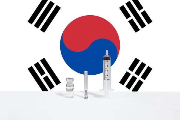 Flag South Korea Illustrating Campaign Global Vaccination Covid Epidemic Virus — Stock Photo, Image