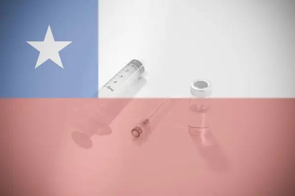 Chile Zászlója Amely Covid Elleni Globális Vakcinázási Kampányt Szemlélteti Járványos — Stock Fotó