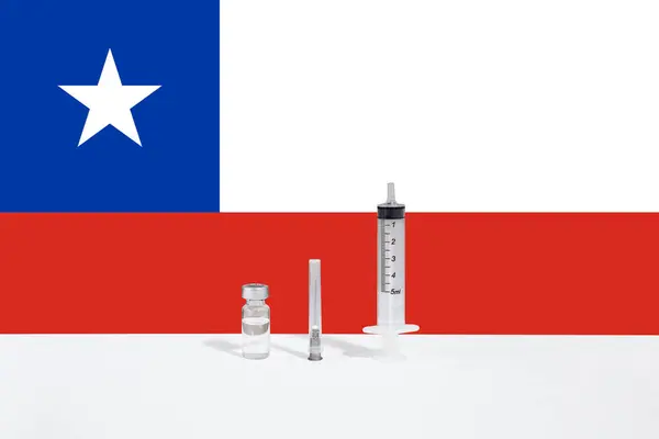 Chile Zászlója Amely Covid Elleni Globális Vakcinázási Kampányt Szemlélteti Járványos — Stock Fotó