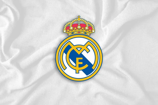 Madrid Spain April 2021 Logo Real Madrid White Flag Footbal — Stock Photo, Image