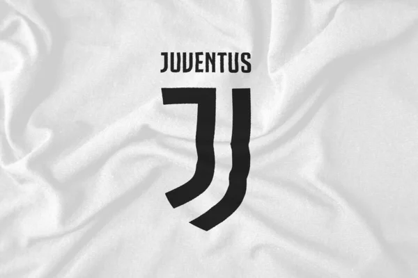 Talya Nisan 2021 Renkli Bayrak Üzerinde Juventus Logosu Talya Futbol — Stok fotoğraf