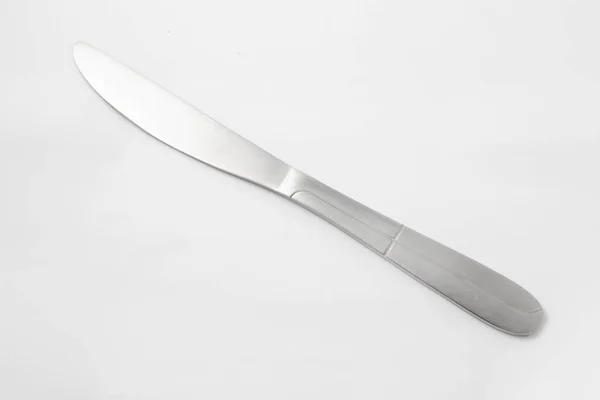 Beyaz Arka Planda Paslanmaz Çelik Çatal Bıçak Takımı Var Bıçak — Stok fotoğraf