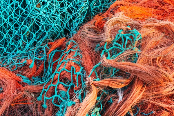 Turquoise Blue Orange Fishing Net — Stock Photo, Image