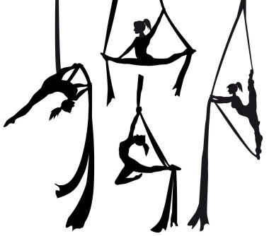 Aerial silk dancer in silhouette clipart