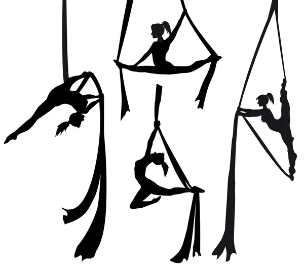 Aerial silk dancer in silhouette — Stock Vector