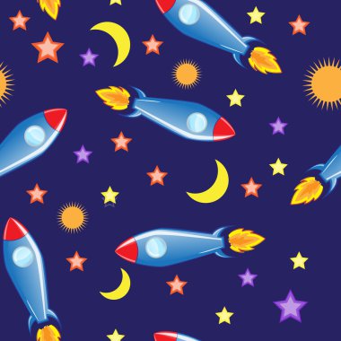 sorunsuz vektör arka plan. Uzay ve füzeler.