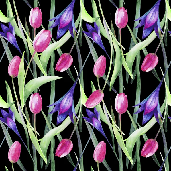 Άγριο μπλε λουλούδια, τουλίπες μοτίβο — Φωτογραφία Αρχείου